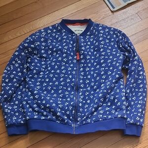 Mini Boden Navy Floral Faux Sherpa Bomber Jacket